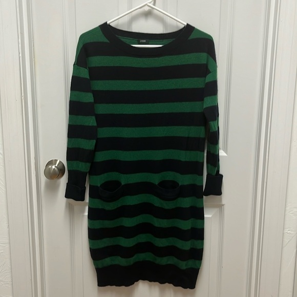 J. CREW Blue and Green Horizontal Striped Long Sleeve Sweater Dress - Picture 1 of 3